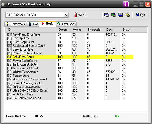 HDTune: Status fanen